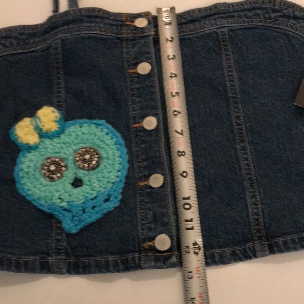 Girl’s UPCYCLED HAND CRAFTED & CROCHETED ART CLASS Denim Crop Top Sz 16/18 XXL - Picture 8 of 9